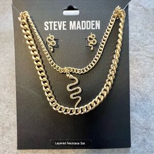 Steve Madden Layered Necklace Set with Stud Earrings
